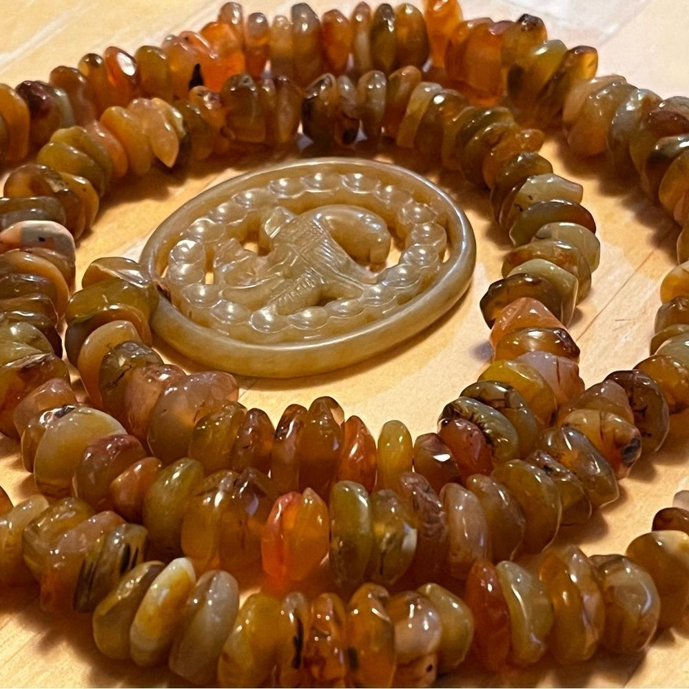 Wearable art carved pendant crystal bead see photo need to restring end to close